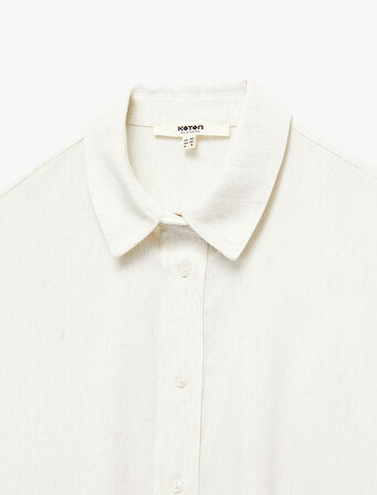 Keten Karışımlı Kısa Kollu Klasik Yaka Crop Gömlek