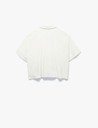 Keten Karışımlı Kısa Kollu Klasik Yaka Crop Gömlek
