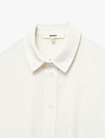 Keten Karışımlı Kısa Kollu Klasik Yaka Crop Gömlek