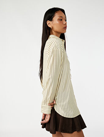 Düğmeli Uzun Kollu Klasik Yaka Oversize Viskon Gömlek