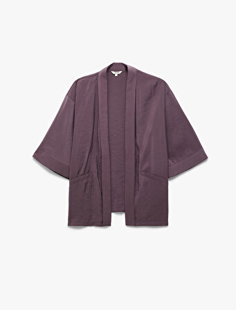 Modal Kumaş Cepli 3/4 Geniş Kollu Kimono