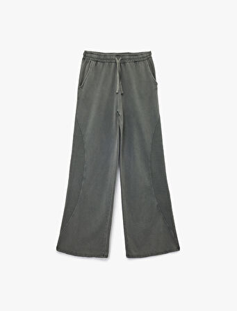 Üç İplik Pamuklu Bağlama Detaylı Cepli Geniş Paça Eşofman Altı