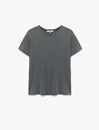 Pamuklu Kısa Kollu Bisiklet Yaka Basic Tişört