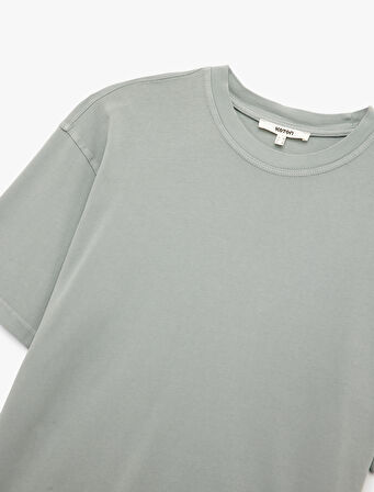 Kısa Kollu Bisiklet Yaka Pamuklu Oversize Tişört