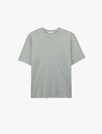 Kısa Kollu Bisiklet Yaka Pamuklu Oversize Tişört