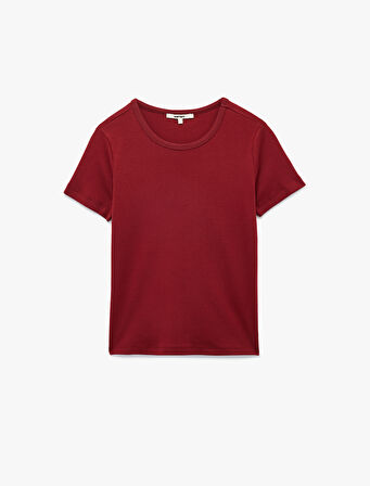 Pamuklu Kısa Kollu Bisiklet Yaka Basic Tişört