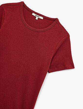 Pamuklu Kısa Kollu Bisiklet Yaka Basic Tişört