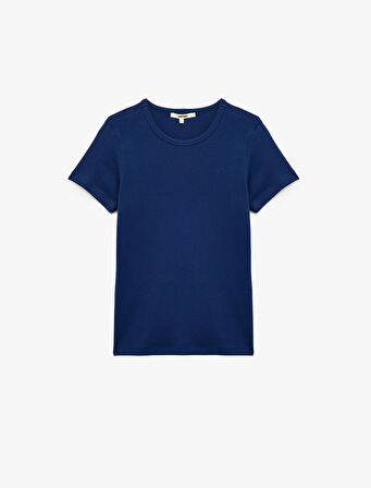 Pamuklu Kısa Kollu Bisiklet Yaka Basic Tişört