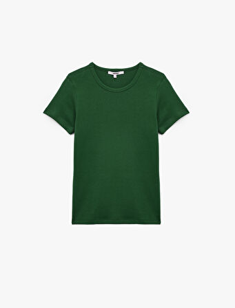 Pamuklu Kısa Kollu Bisiklet Yaka Basic Tişört