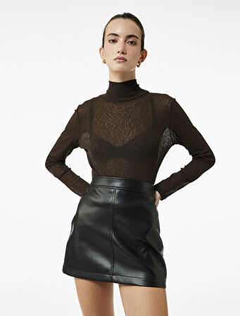 Standart Bel Suni Deri Mini Etek