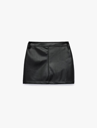 Standart Bel Suni Deri Mini Etek