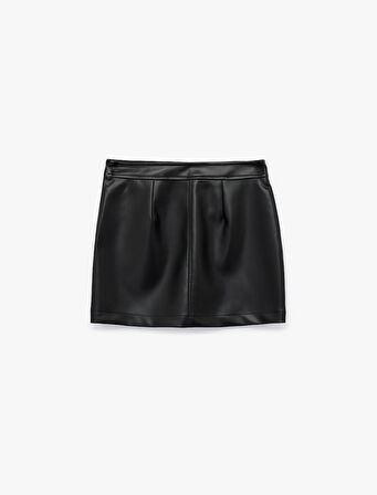 Standart Bel Suni Deri Mini Etek