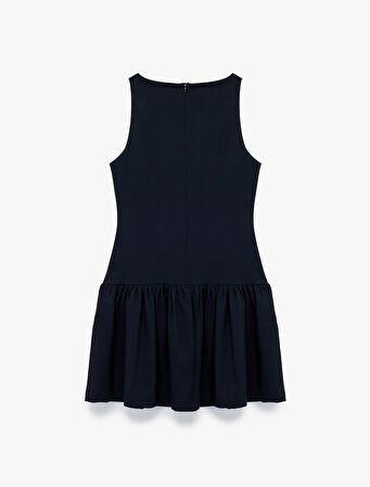 Kolsuz Bisiklet Yaka Slim Fit Fiyonklu Mini Elbise