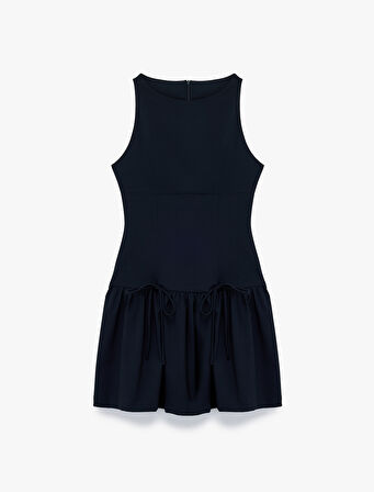 Kolsuz Bisiklet Yaka Slim Fit Fiyonklu Mini Elbise