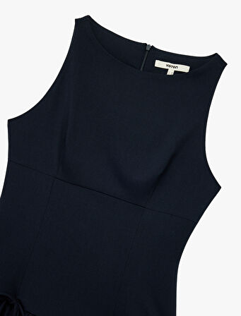 Kolsuz Bisiklet Yaka Slim Fit Fiyonklu Mini Elbise