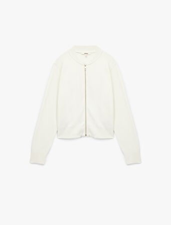 Kolej Yaka Uzun Kollu Fermuarlı Triko Hırka