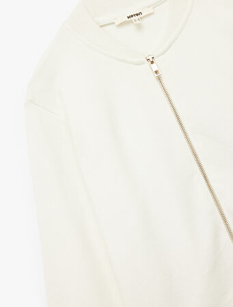 Kolej Yaka Uzun Kollu Fermuarlı Triko Hırka