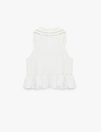 Nakış Detaylı Düğmeli Kolsuz Bebe Yaka Viskon Bluz