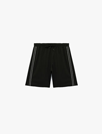 Beli Lastikli Bağlamalı Yanları Şerit Detaylı Spor Şort