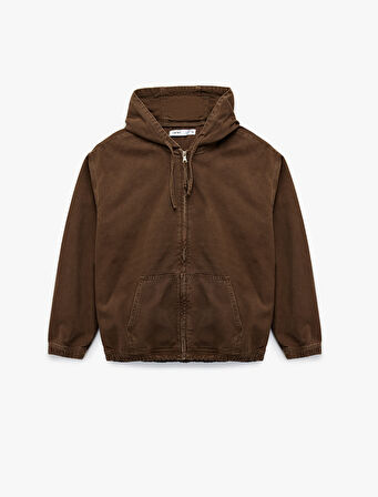 Pamuklu Fermuarlı Uzun Kollu Kapüşonlu Cep Detaylı Oversize Denim Ceket