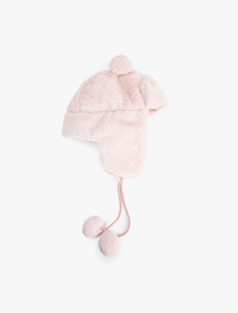 Ponpon Detaylı Kulaklı Peluş Şapka