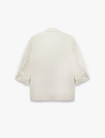 Keten Karışımlı Cepli Kıvırmalı 3/4 Kollu Blazer Ceket