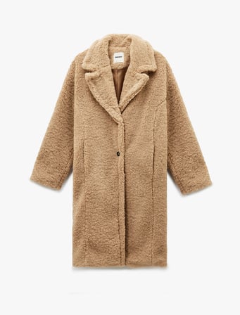 Koton X Sibil Çetinkaya - Oversize Peluş Kaban Cepli Düğmeli Uzun Kollu