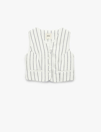 Slim Fit V Yaka Kolsuz Çizgili Crop Yelek