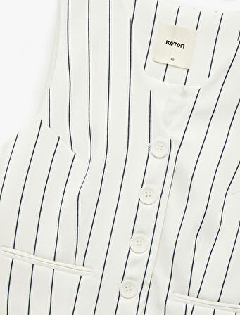 Slim Fit V Yaka Kolsuz Çizgili Crop Yelek