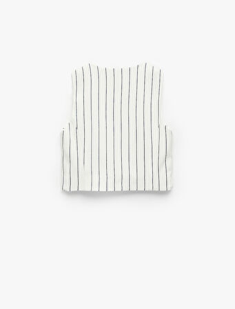 Slim Fit V Yaka Kolsuz Çizgili Crop Yelek
