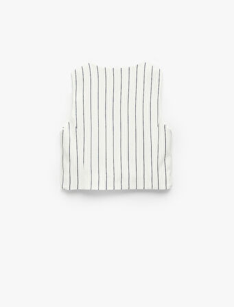 Slim Fit V Yaka Kolsuz Çizgili Crop Yelek