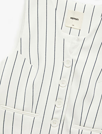 Slim Fit V Yaka Kolsuz Çizgili Crop Yelek