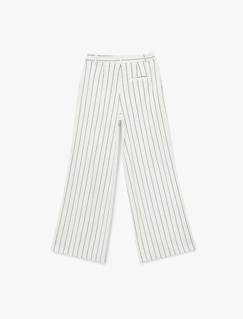 Pileli Çizgili Viskon Karışımlı Geniş Paça Pantolon