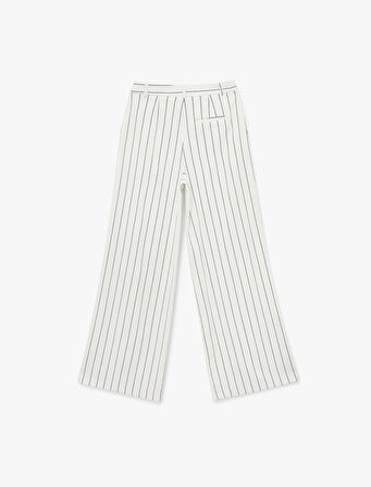 Pileli Çizgili Viskon Karışımlı Geniş Paça Pantolon