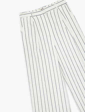 Pileli Çizgili Viskon Karışımlı Geniş Paça Pantolon