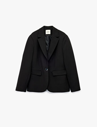 Uzun Kollu Cepli Düğmeli Kruvaze Blazer Ceket