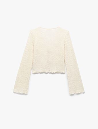 Slim Fit Bürümcük Uzun Kollu V Yaka Bağlama Detaylı Bluz