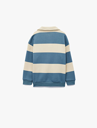 Uzun Kollu Hayvanlar Baskılı Polo Yaka Sweatshirt