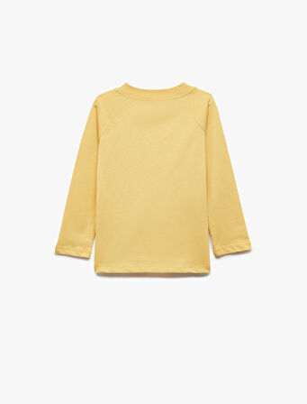 Pamuklu Oversize Uzun Reglan Kol Baskılı Düğmeli Bisiklet Yaka Tişört