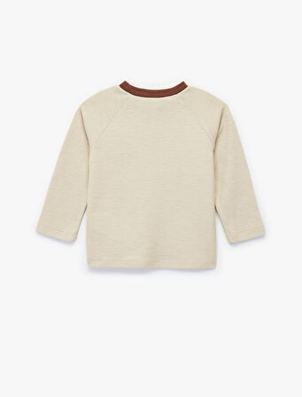 Uzun Kollu Bisiklet Yaka Aslan Nakışlı Pamuklu Tişört