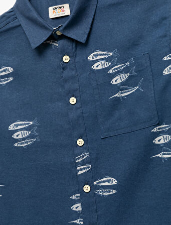 Keten ve Viskon Karışımlı Cep Detaylı Kısa Kollu Gömlek