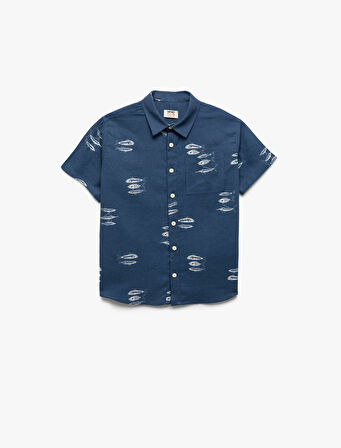 Keten ve Viskon Karışımlı Cep Detaylı Kısa Kollu Gömlek