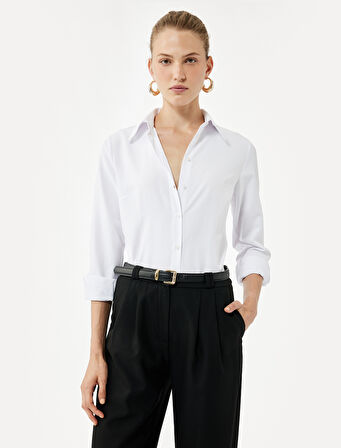 Regular Fit Düğmeli Uzun Kollu Klasik Yaka Gömlek