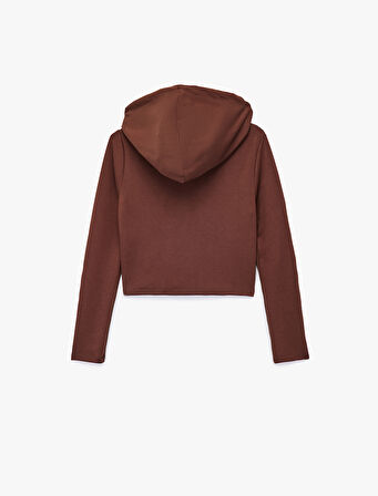 Kapüşonlu Fermuarlı Uzun Kollu Modal Karışımlı Crop Sweatshirt