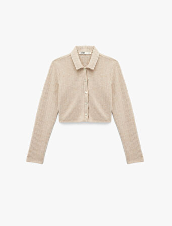 Uzun Kollu Gömlek Yaka Düğmeli Triko Pijama Üstü