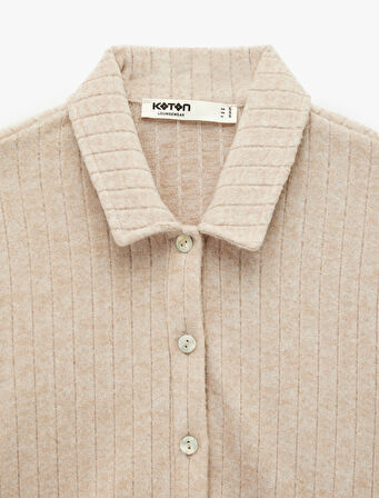 Uzun Kollu Gömlek Yaka Düğmeli Triko Pijama Üstü