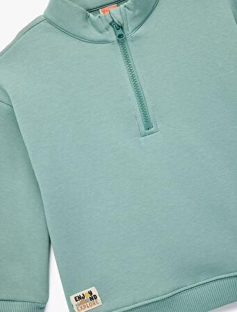 Şardonlu Uzun Kollu Yarım Fermuarlı Dik Yaka Oversize Sweatshirt