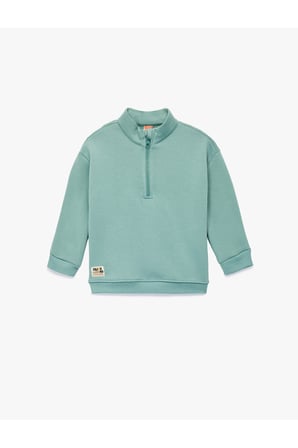 Koton Erkek Bebek Şardonlu Uzun Kollu Yarım Fermuarlı Dik Yaka Oversize Sweatshirt