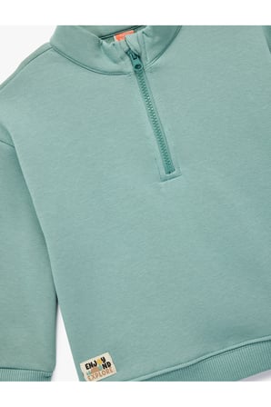 Koton Erkek Bebek Şardonlu Uzun Kollu Yarım Fermuarlı Dik Yaka Oversize Sweatshirt