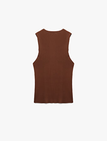 Düğmeli Derin V Yaka Kolsuz Triko Atlet